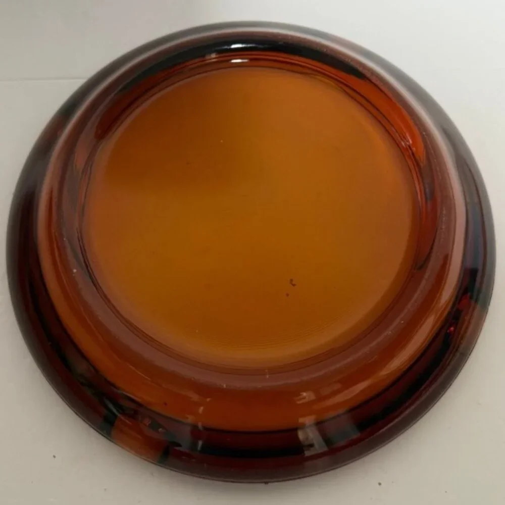 Vintage Amber Glass Ashtray – Mid-Century Modern Heavy Pressed Glass